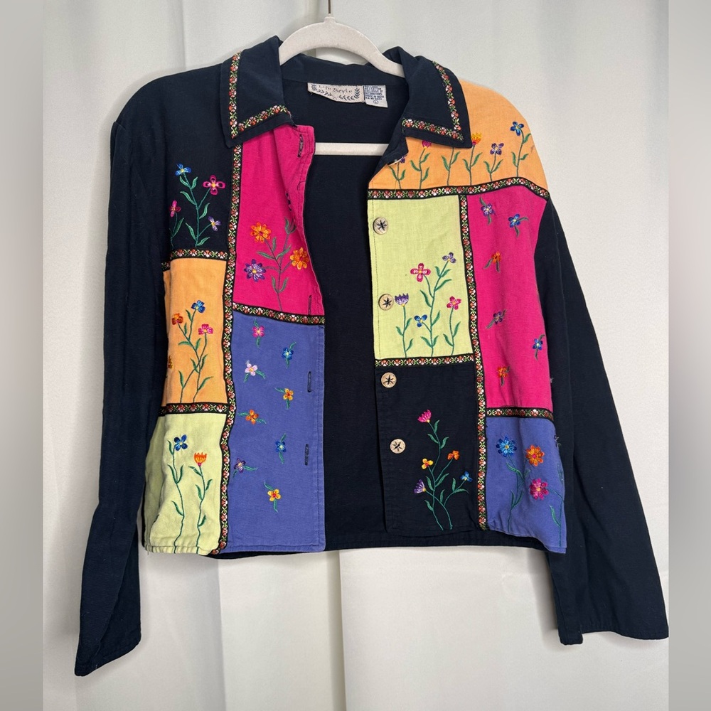 Women's Embroidered Patchwork Jacket - Black with… - image 2